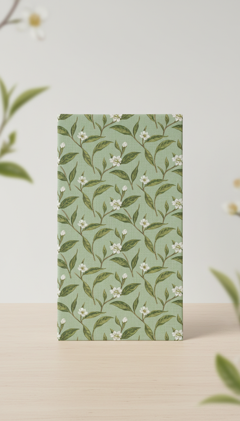 Botanical Green Linen Tea Towel