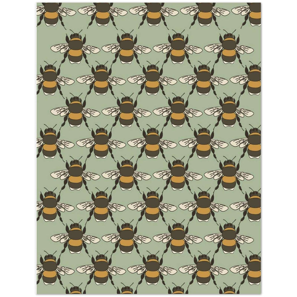 Bee pattern greeting card set on soft sage green background detail