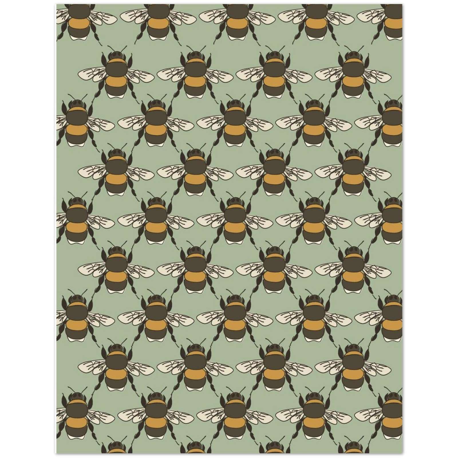 Bee pattern greeting card set on soft sage green background detail
