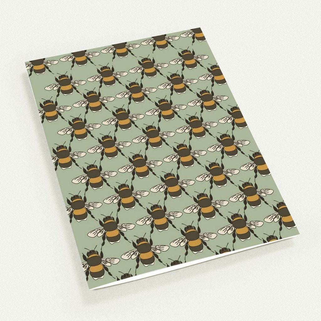 Bee pattern greeting card set on soft sage green background