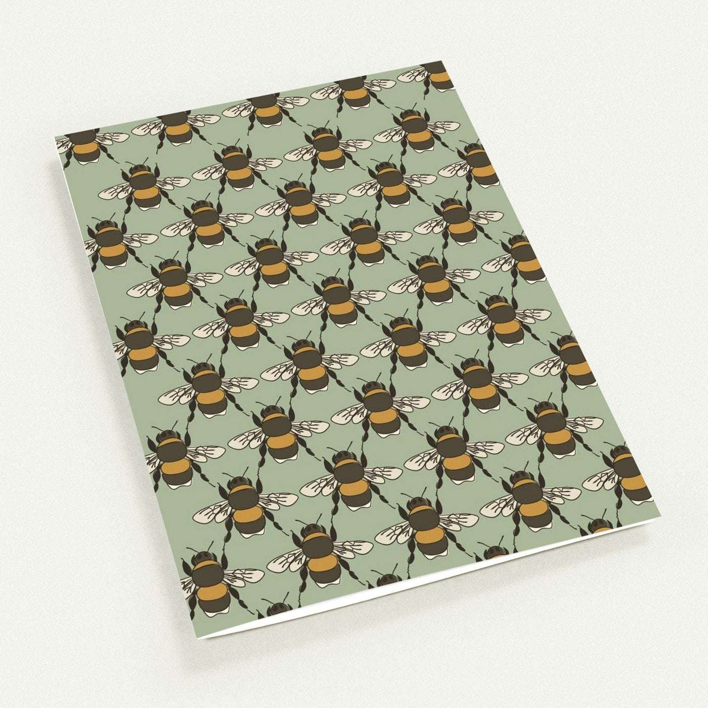 Bee pattern greeting card set on soft sage green background