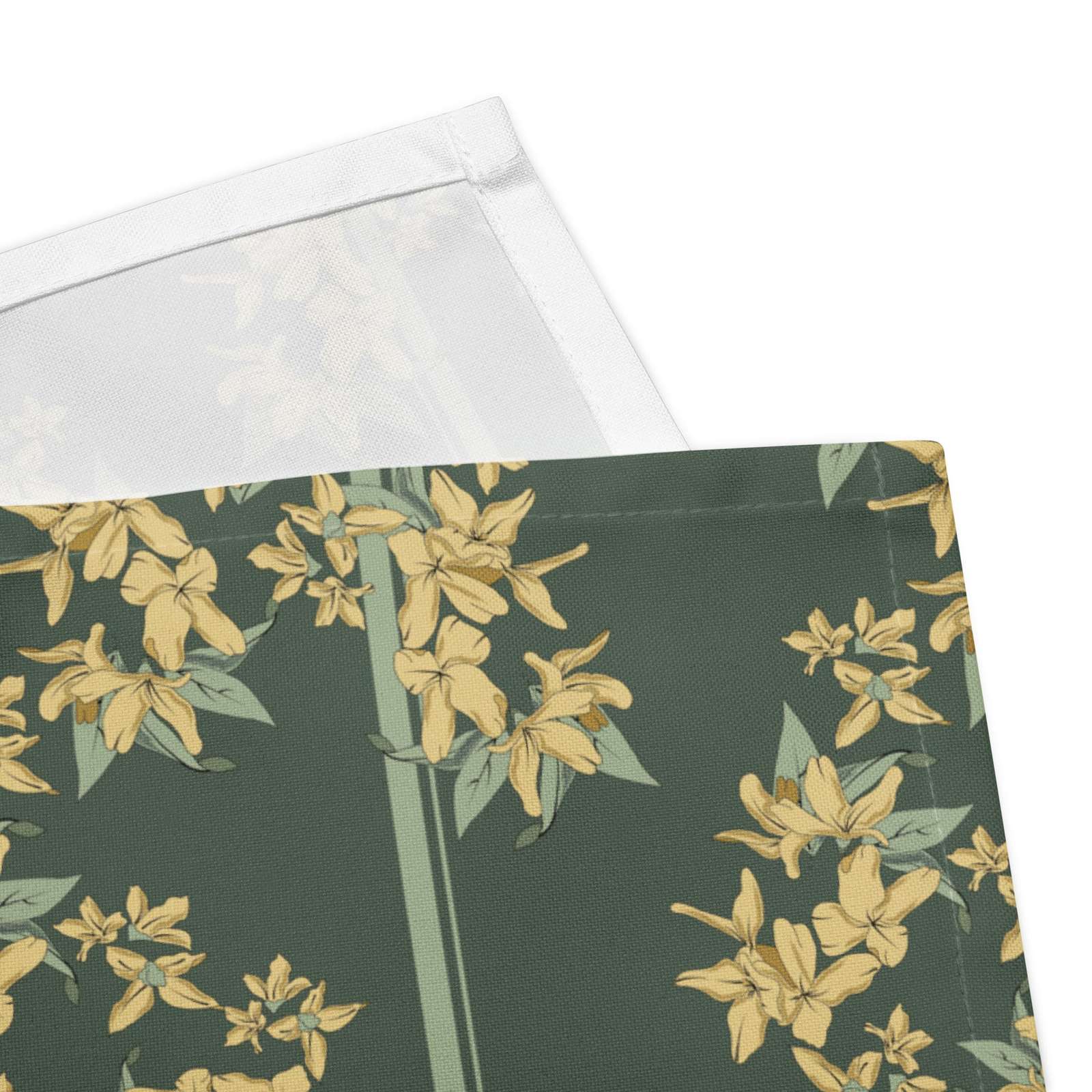 Cloth napkin set in Forsythia Bloom Juniper Stripe – broadcloth dining linen front and back