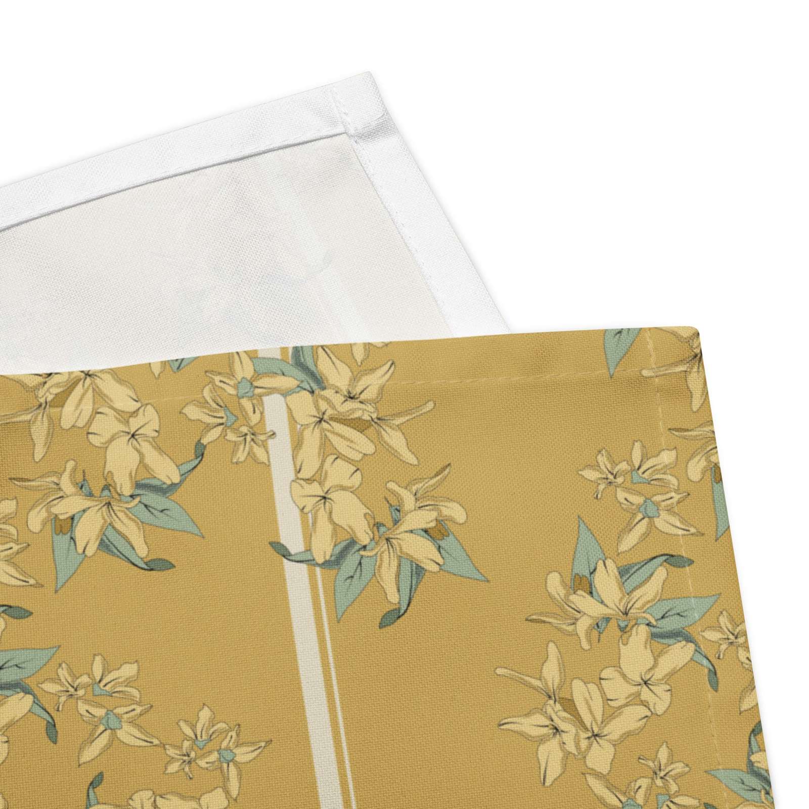 Cloth napkin set in Forsythia Bloom Marigold Stripe – broadcloth dining linen front and back