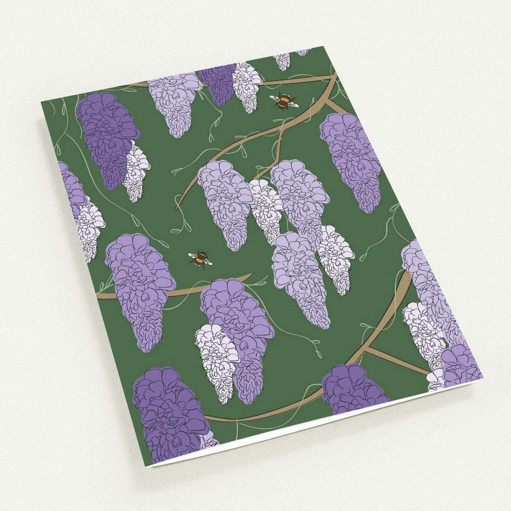 Wisteria greeting card set of 10 in purple and cream