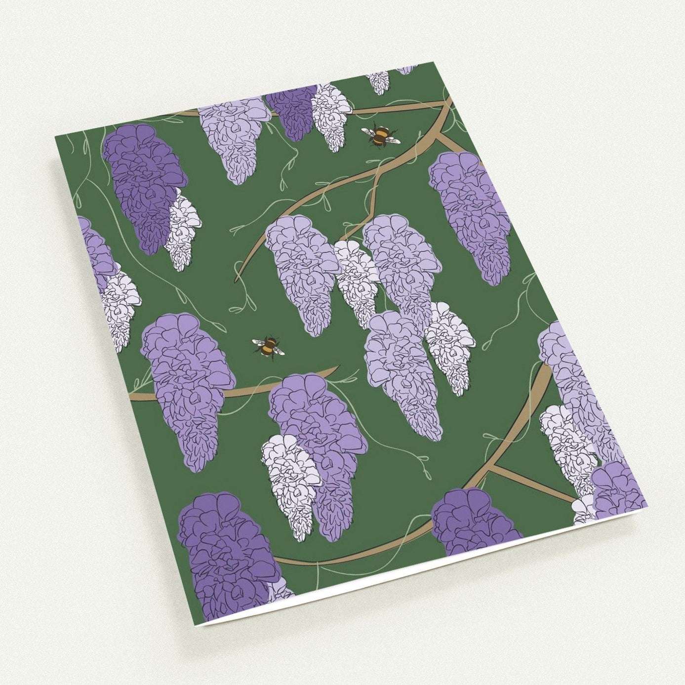 Wisteria greeting card set of 10 in purple and cream