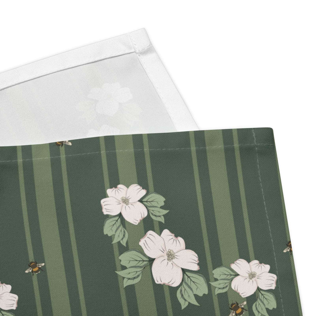 Cloth napkin set in Dogwood & Bee Stripe Evergreen – broadcloth dining linen front and back
