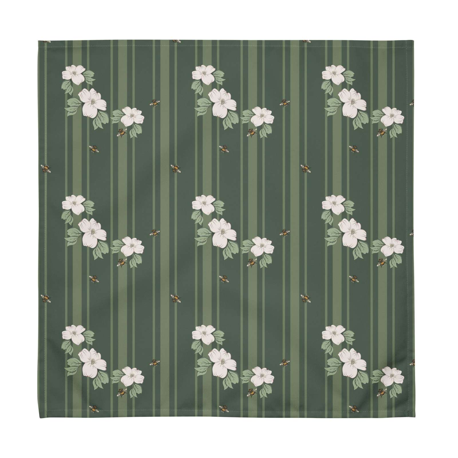 Cloth napkin set in Dogwood & Bee Stripe Evergreen – broadcloth dining linen